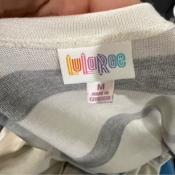 New Lularoe Caroline Open Front Cardigan Sweater White Grey Stripes - Picture 9 of 10